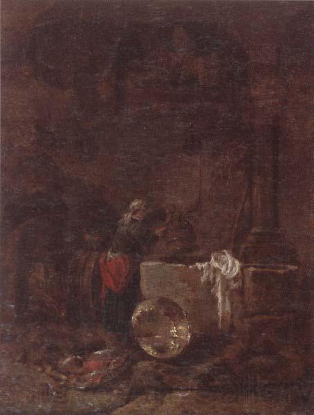 Willem Kalf A woman drawing water from a well under an arcade Spain oil painting art
